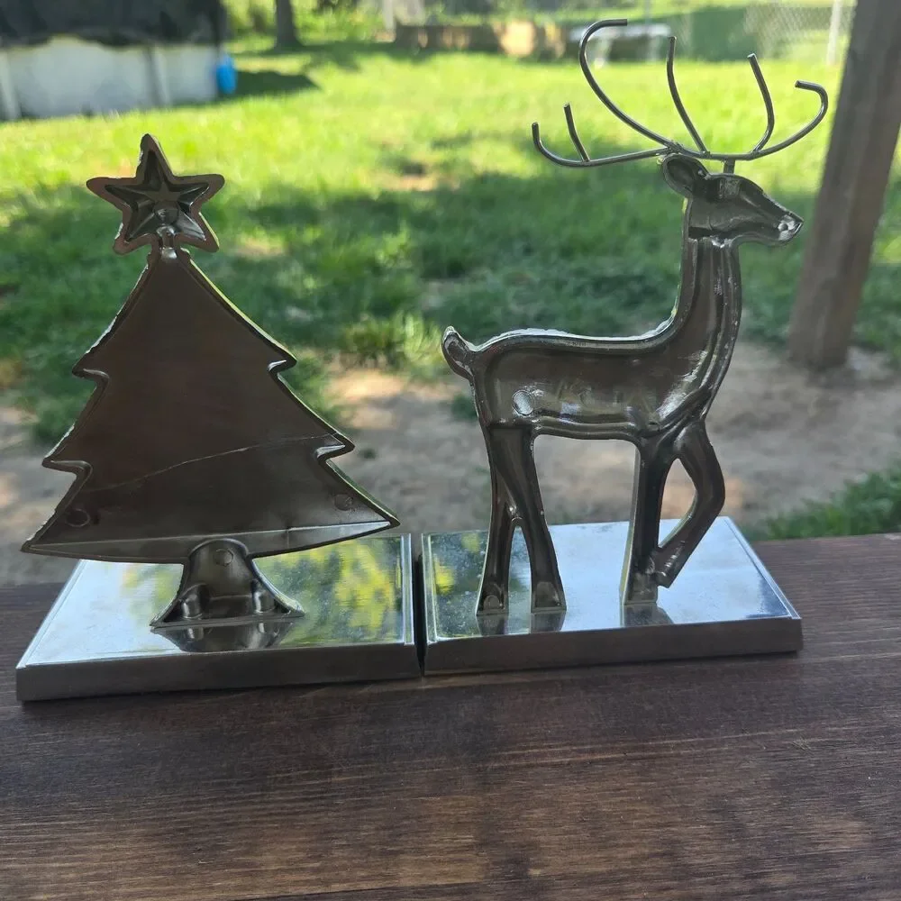 Set of 2 Silver Glass Mosaic Stocking Holders Reindeer Christmas Tree Mantel